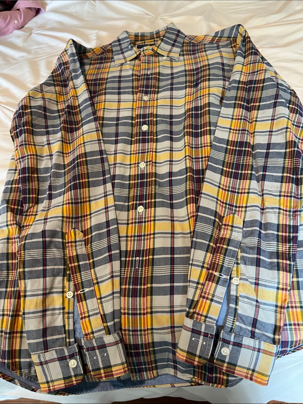 Ralph Lauren Yellow and Blue Plaid Button-Down Shirt